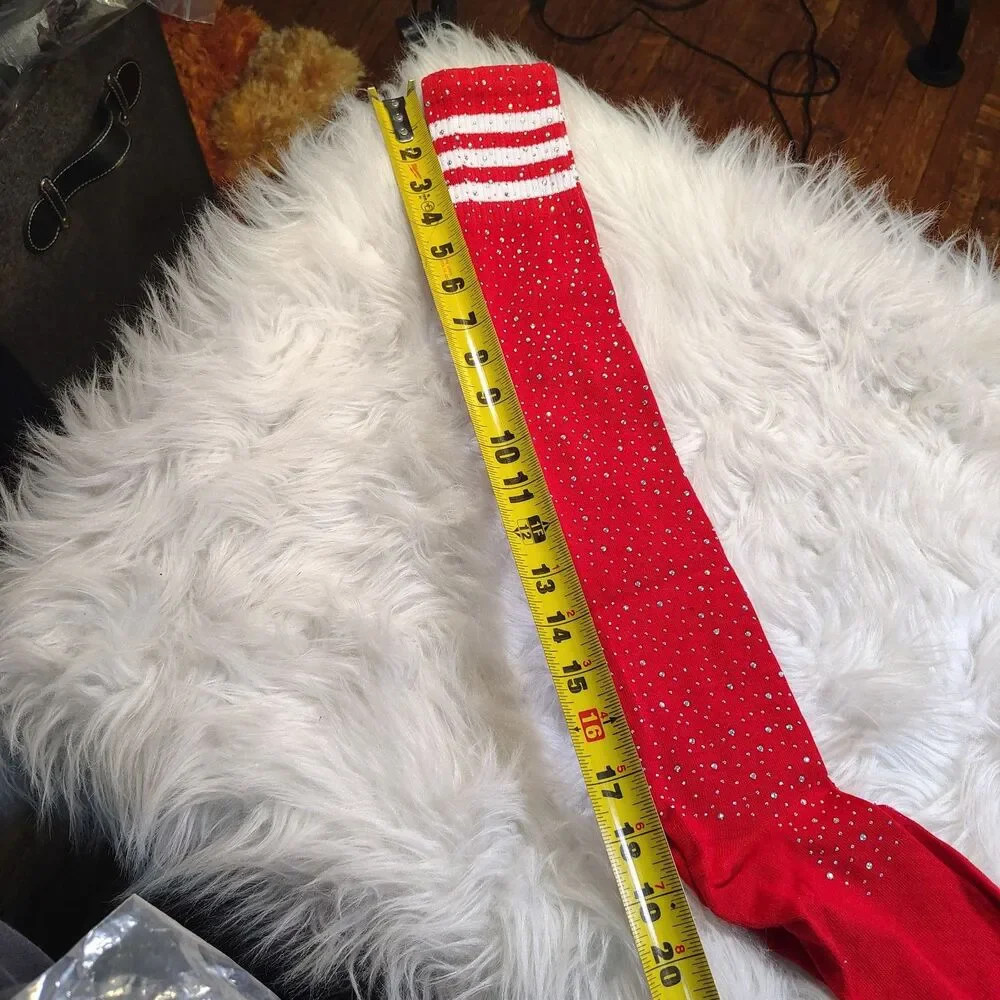 Red Diamond Embellished Tube Socks Wmns OS NWOTS